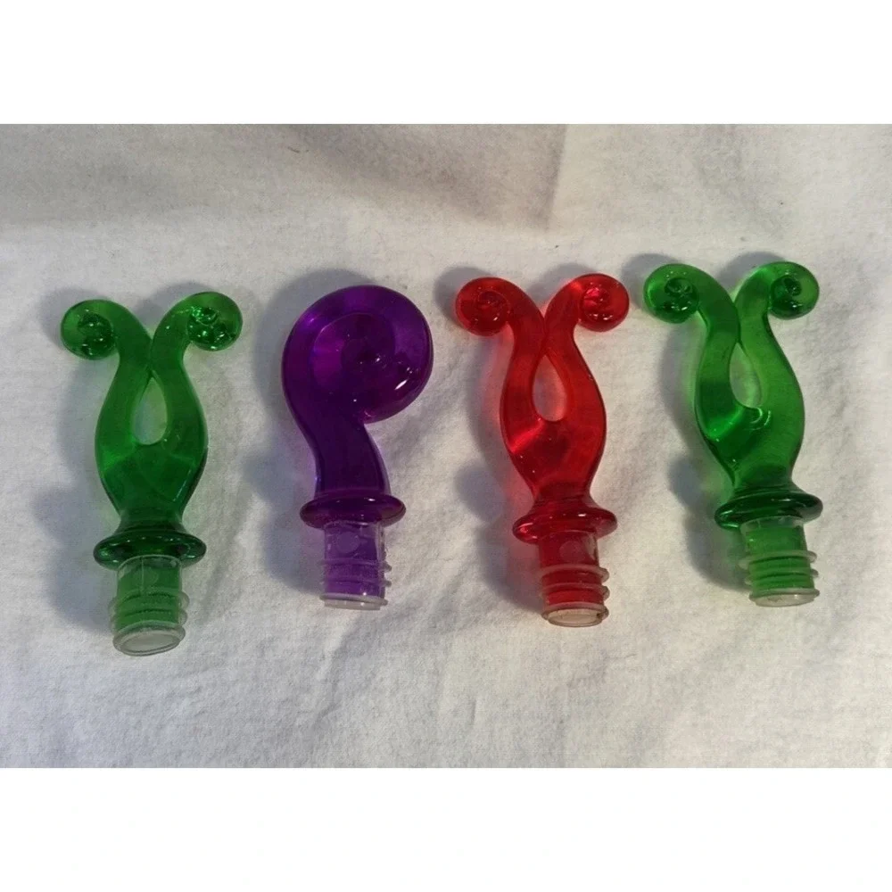 Set of 4 Vintage Acrylic Lucite Swirl Whimsical Bottle‎ Wine Liquor Stoppers